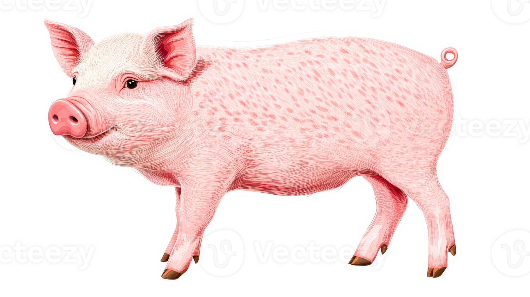 Pink pig standing, isolated, cut out transparent png