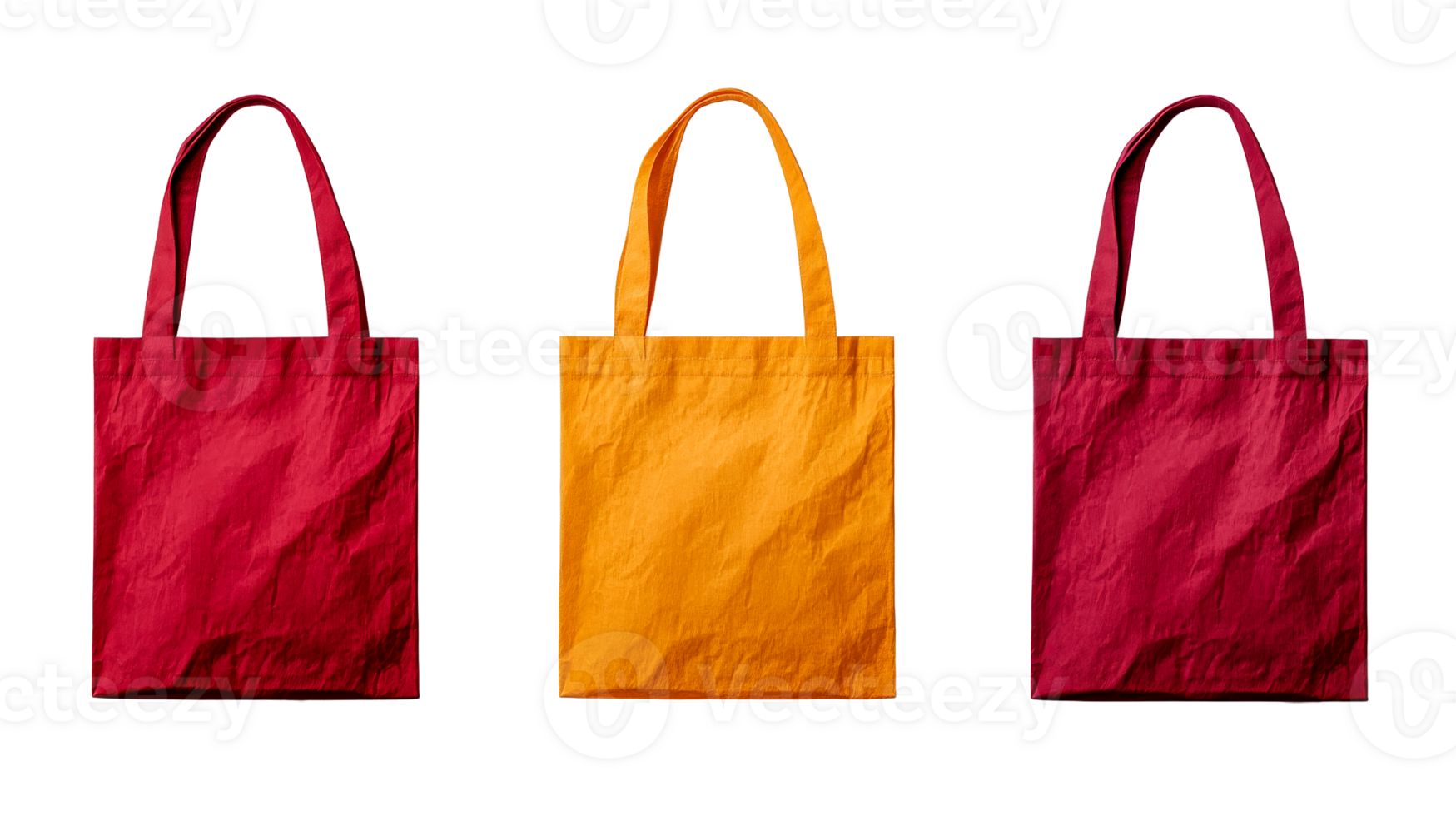 Three fabric bags, red and yellow, cut out transparent png