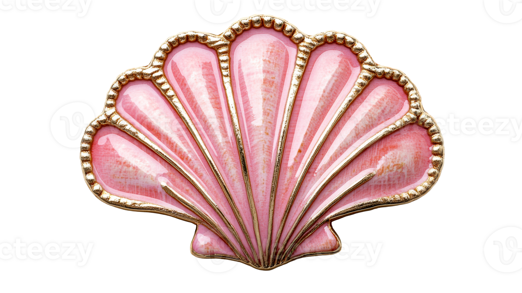 Pink Scallop Seashell with Gold Trim, cut out transparent png