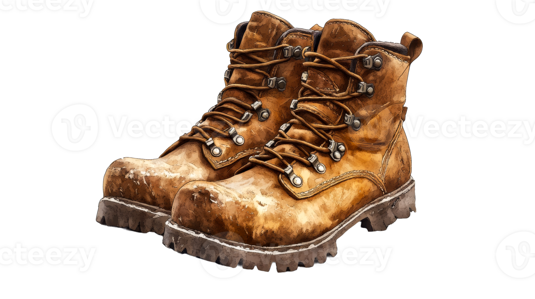 Leather Hiking Boots Pair, cut out transparent png