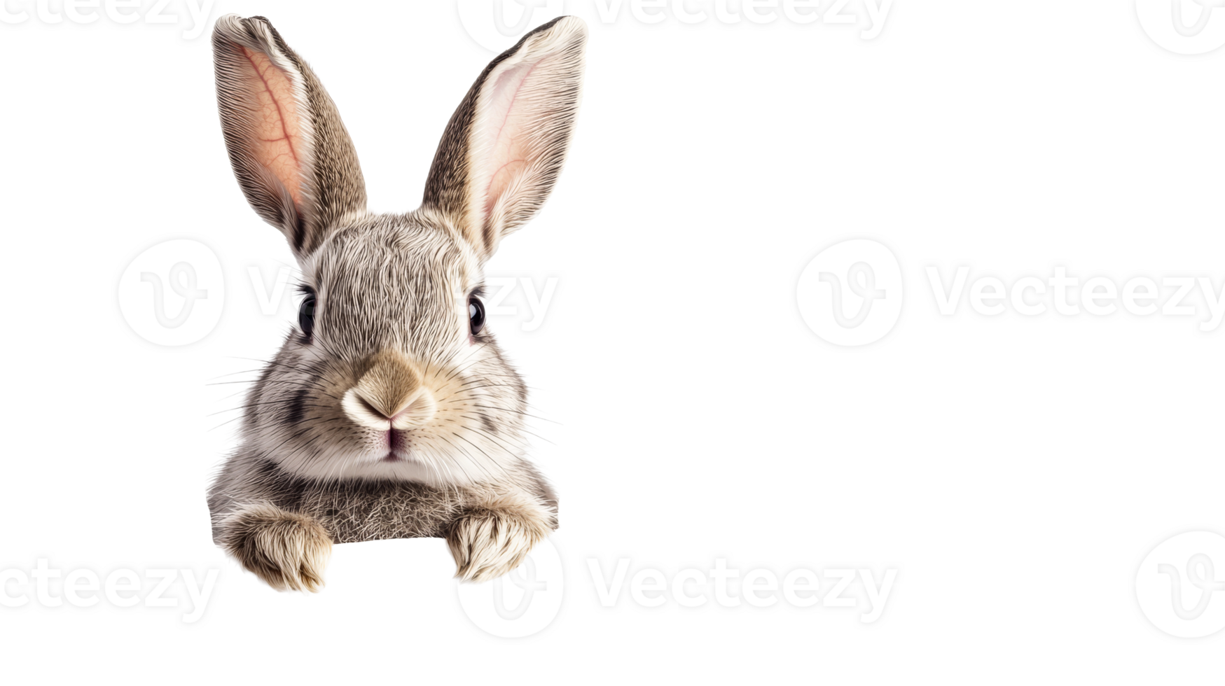 Rabbit portrait, front view, isolated, cut out transparent png