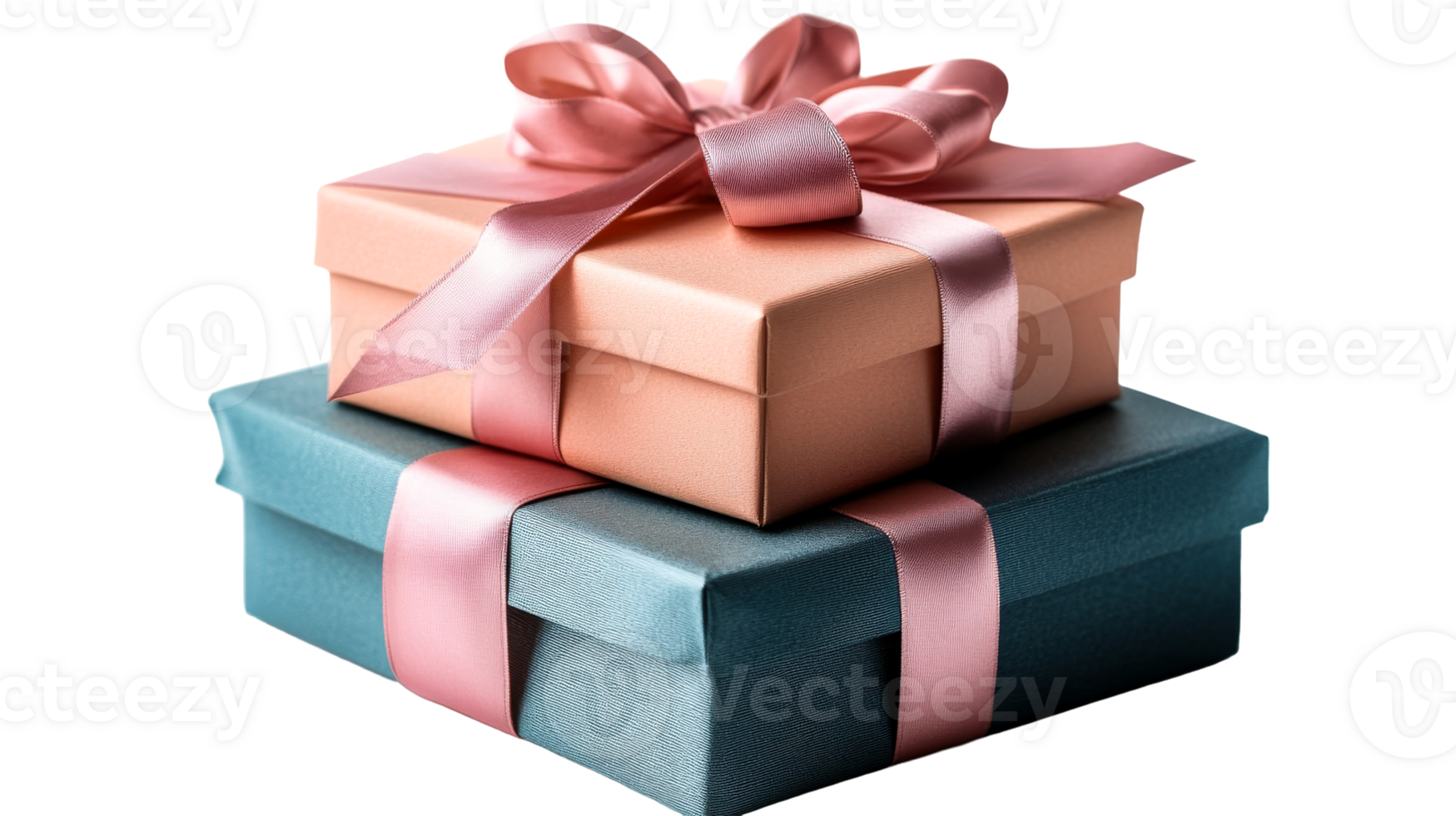 Stacked gift boxes with ribbons, cut out transparent png