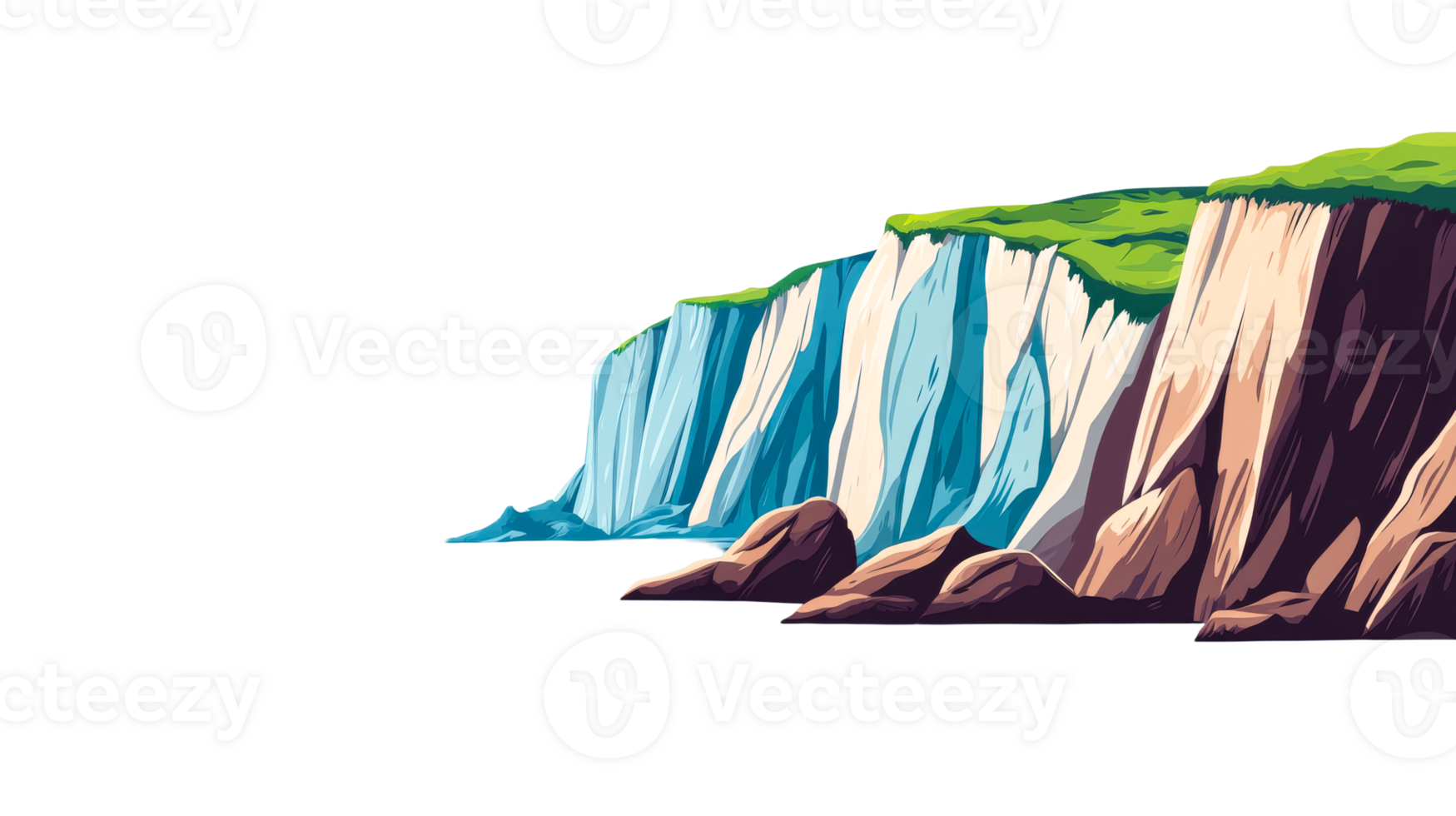 Cliffs with greenery, waterside, cut out transparent png