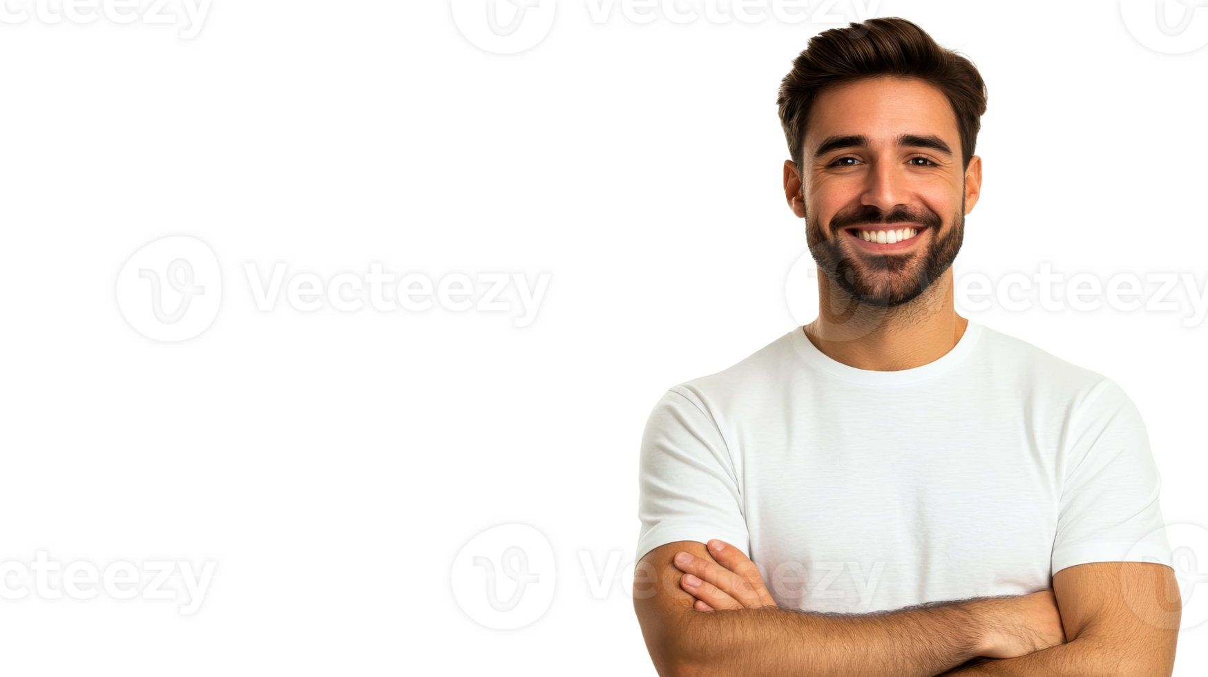 Hispanic man smiles, arms crossed, cut out transparent png
