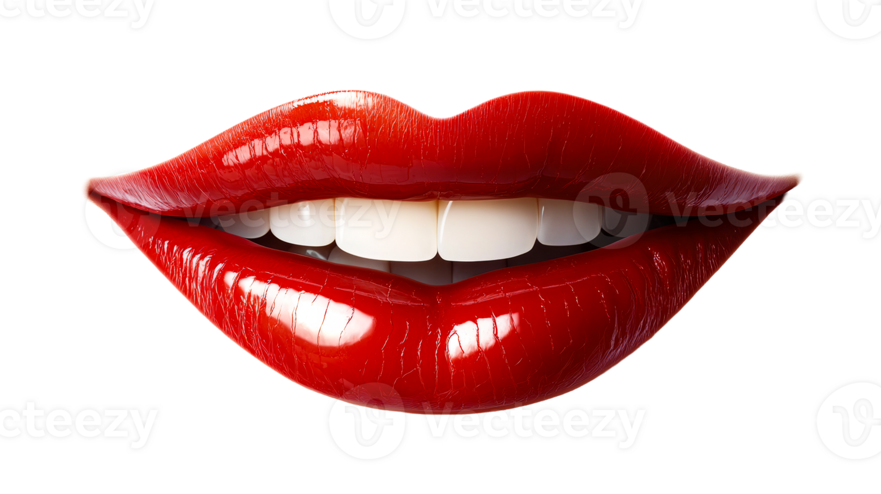 Open mouth with bright red lipstick, cut out transparent png