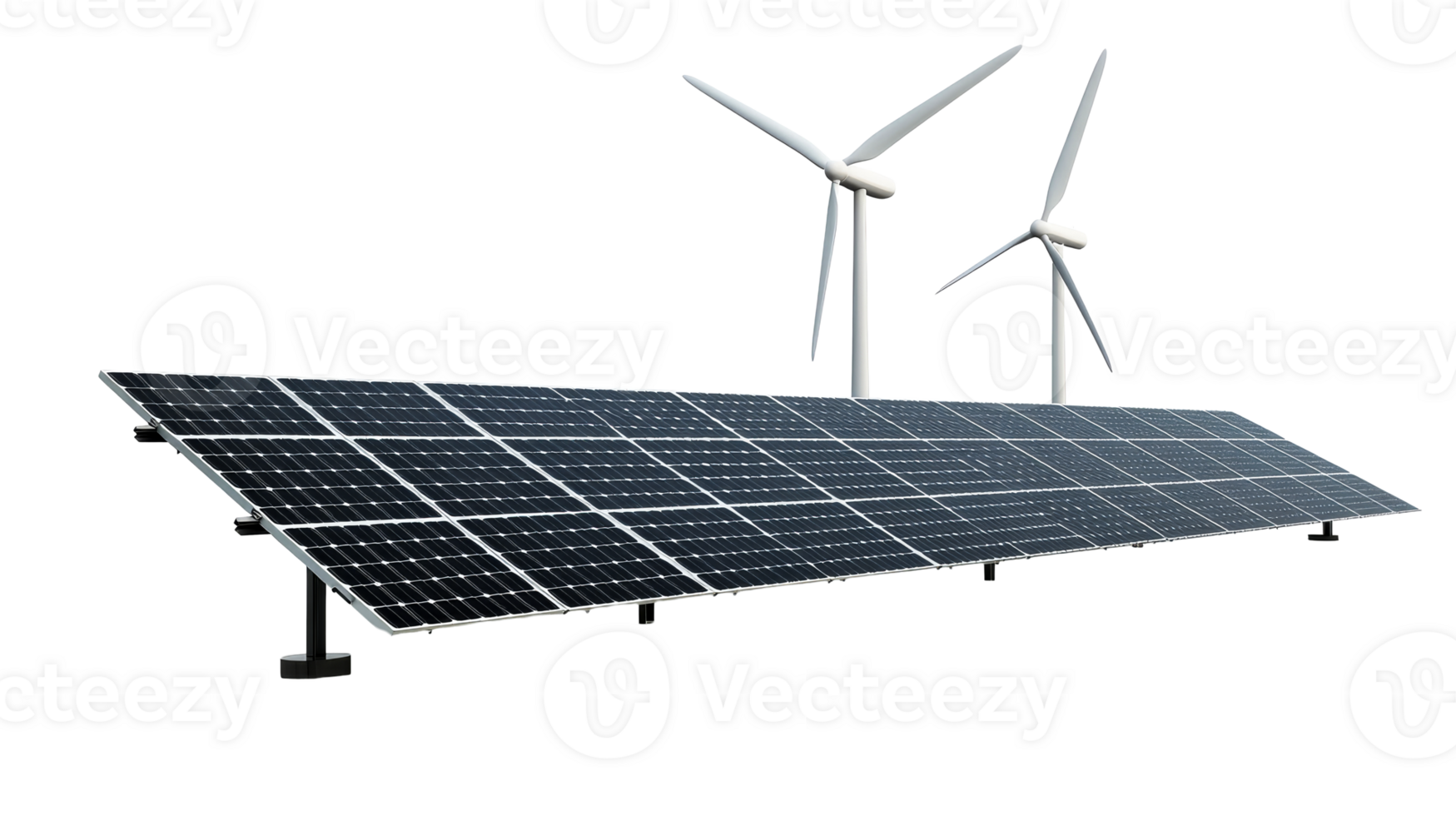 Solar panel with wind turbines, cut out transparent png