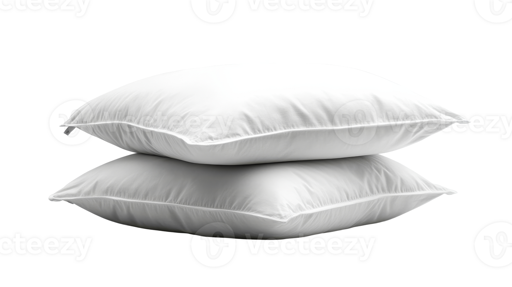 Two white pillows stacked, cut out transparent png