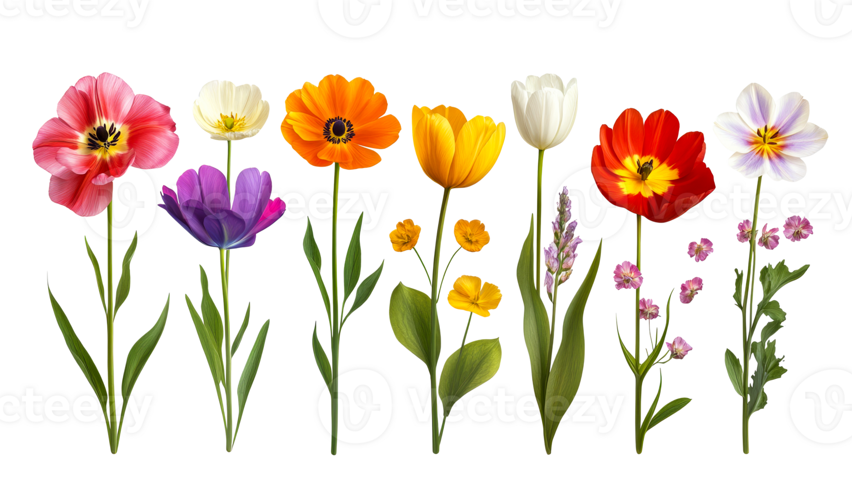 Diverse flower selection isolated, cut out transparent png
