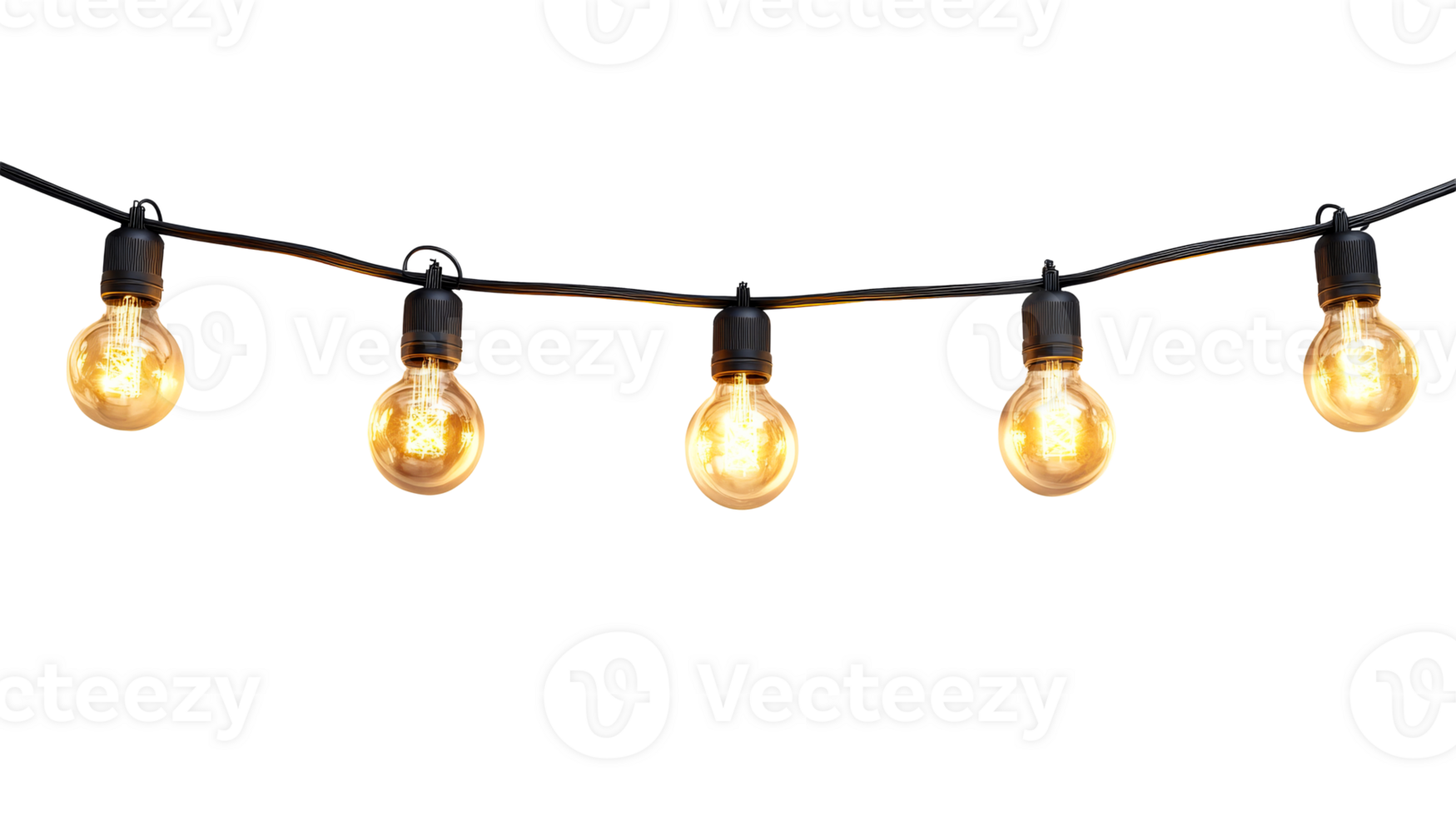 String of lights on black background, cut out transparent png