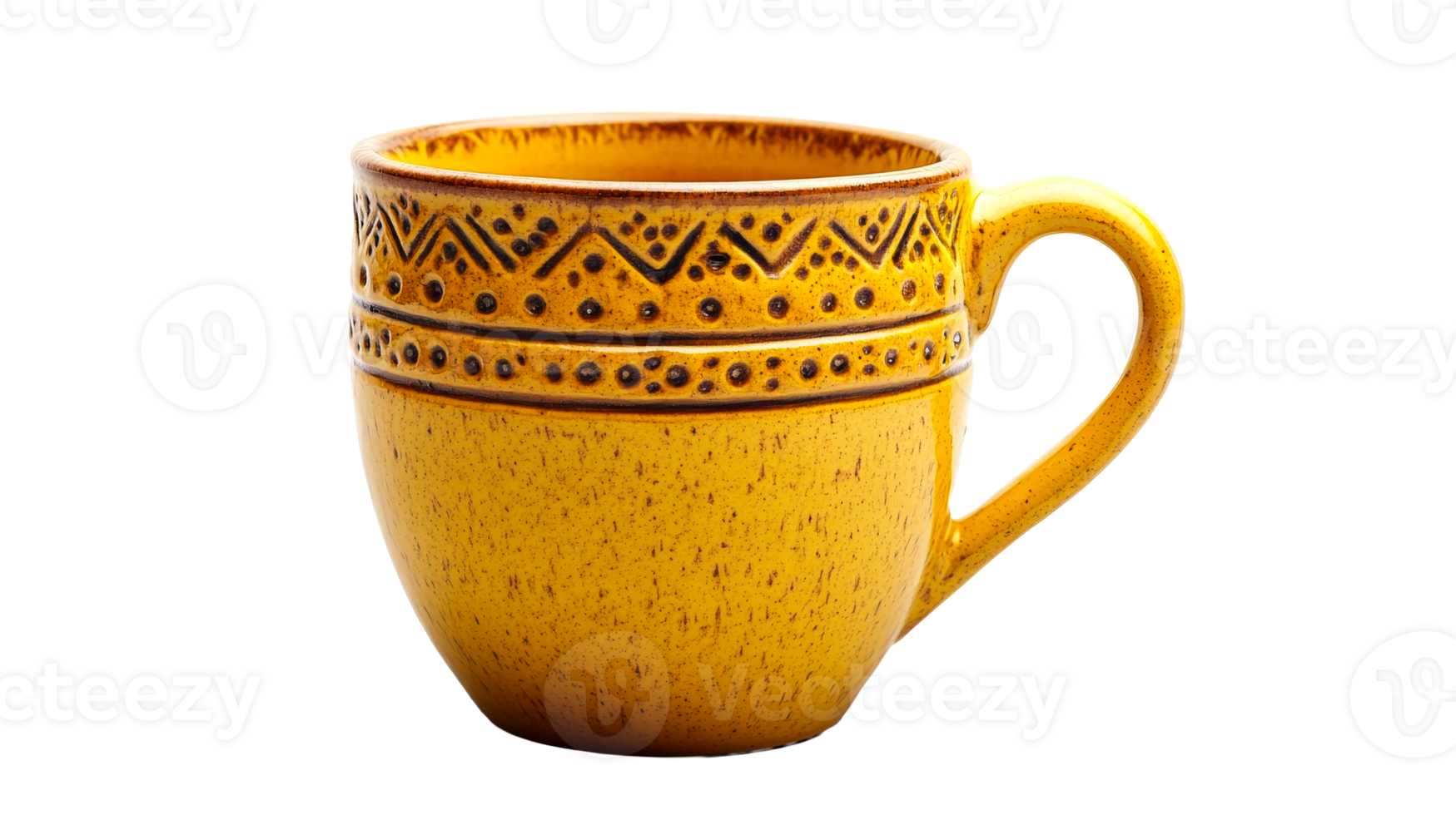 Mustard color mug with design, cut out transparent png