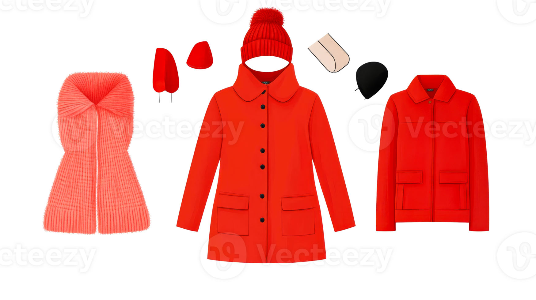 Red outerwear collection, cut out transparent png