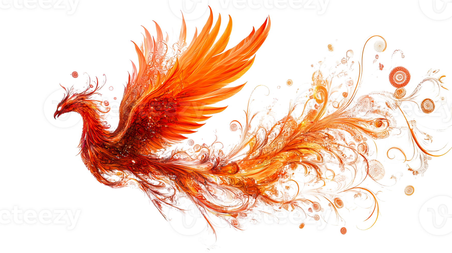 Phoenix bird with fiery plumage, cut out transparent png