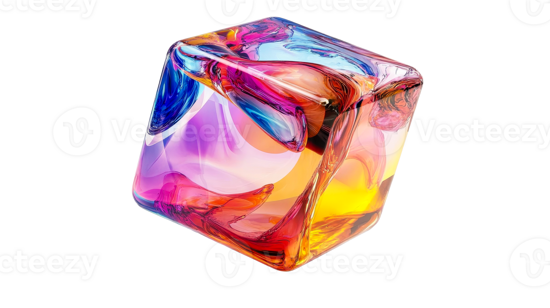 Prism color glass cube object, cut out transparent png