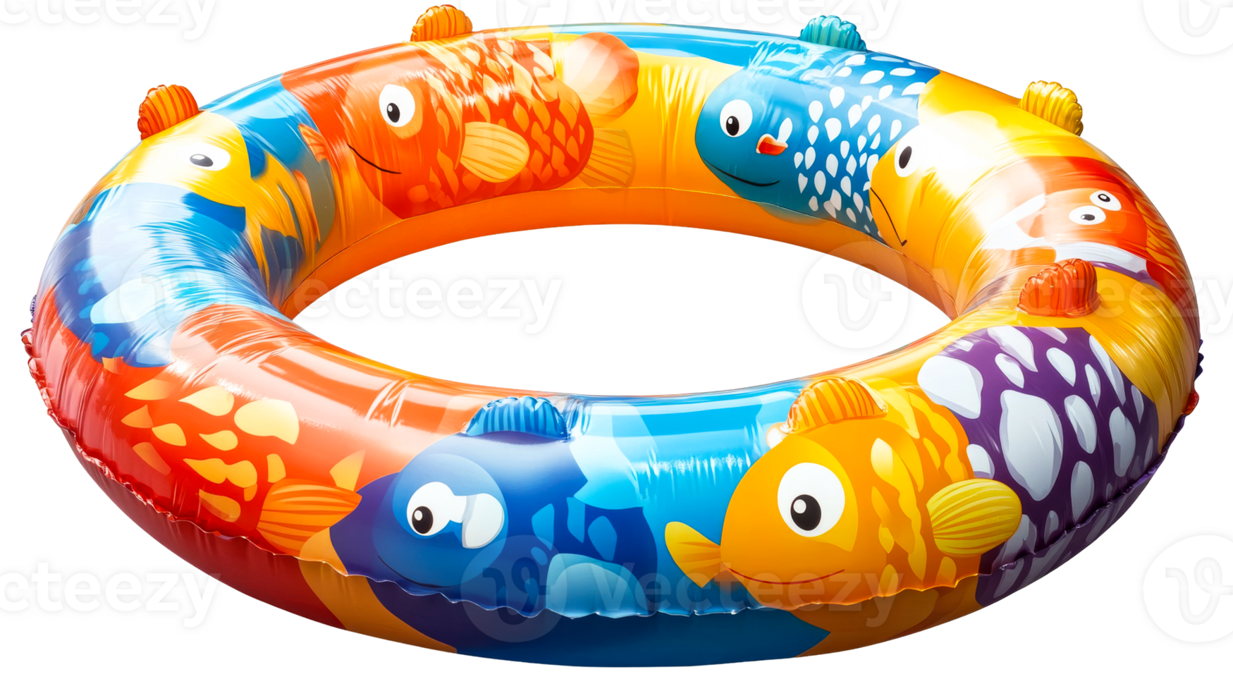 Inflatable swim ring with fish, cut out transparent png