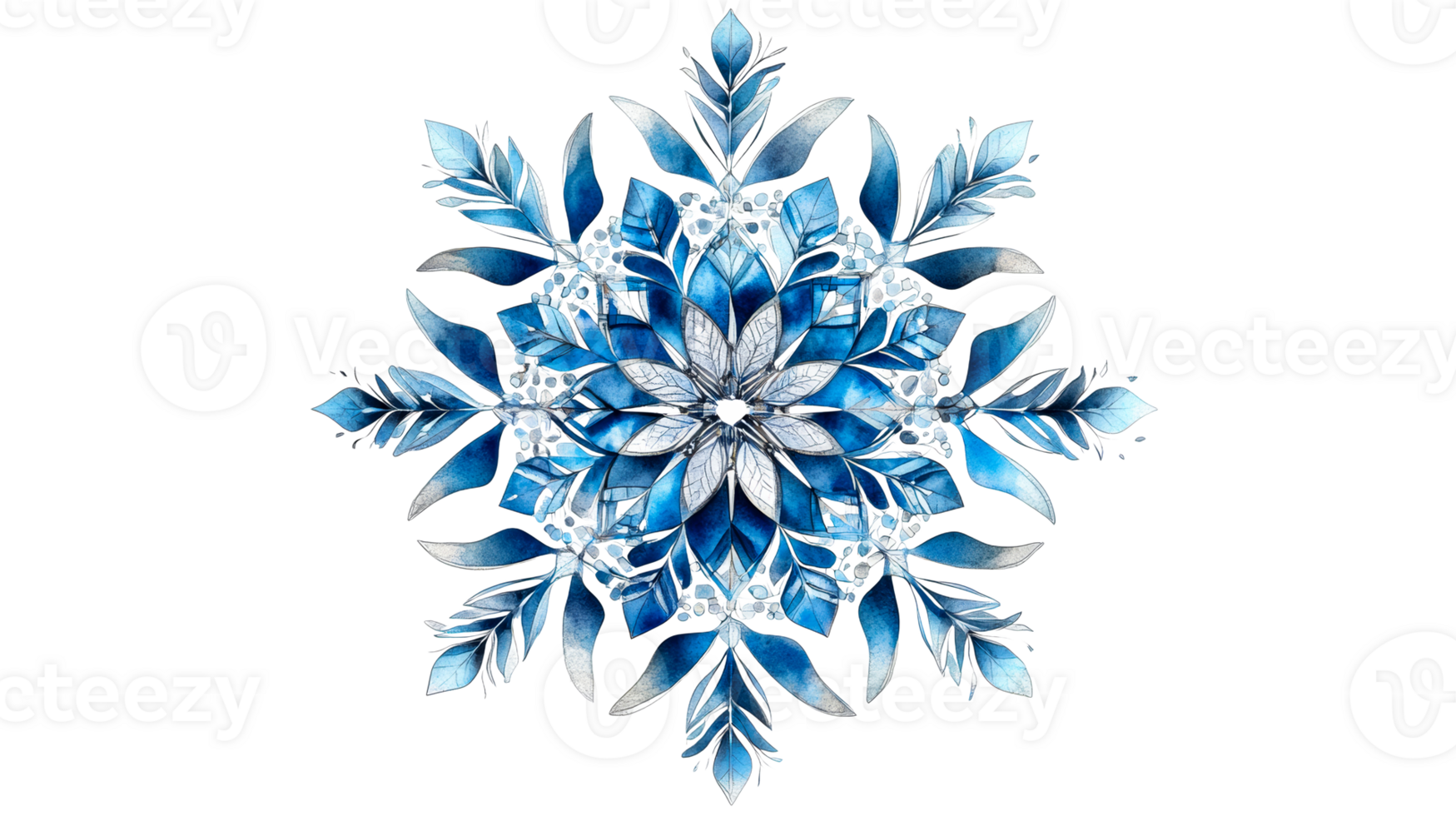 Snowflake crystal with blue tones, cut out transparent png