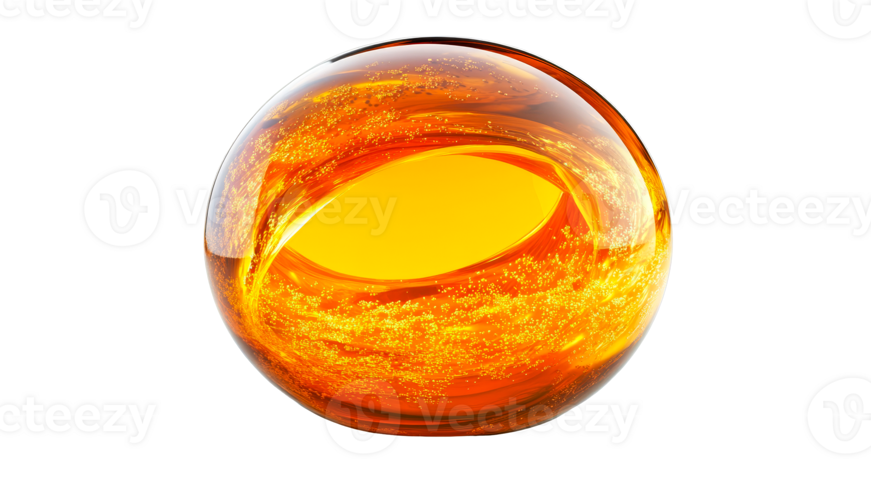 Abstract glass sphere, yellow core, cut out transparent png