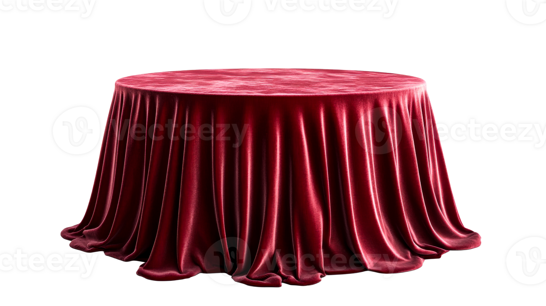 Red Velvet Tablecloth on Round Table, cut out transparent png