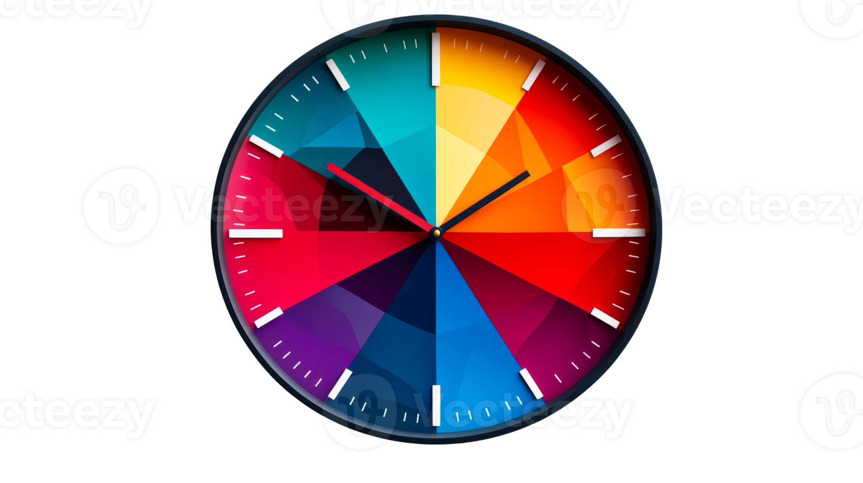 Clock face showing multicolored sections, cut out transparent png