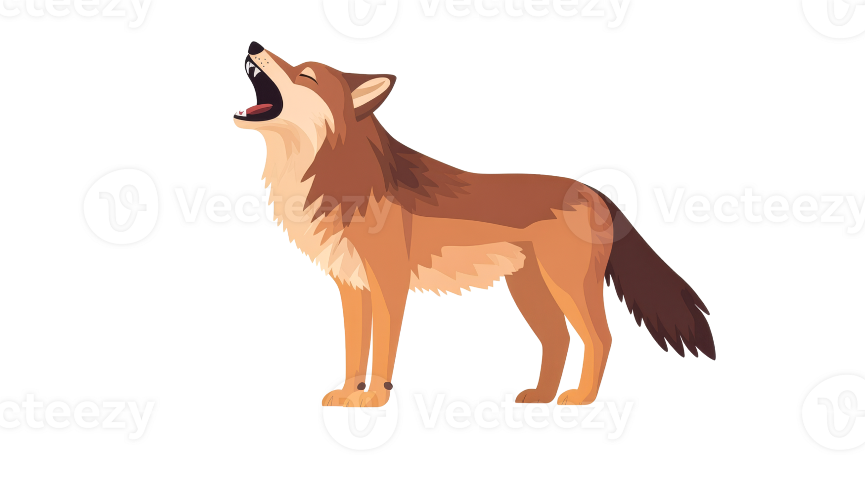 Canine howls at moon on black, cut out transparent png