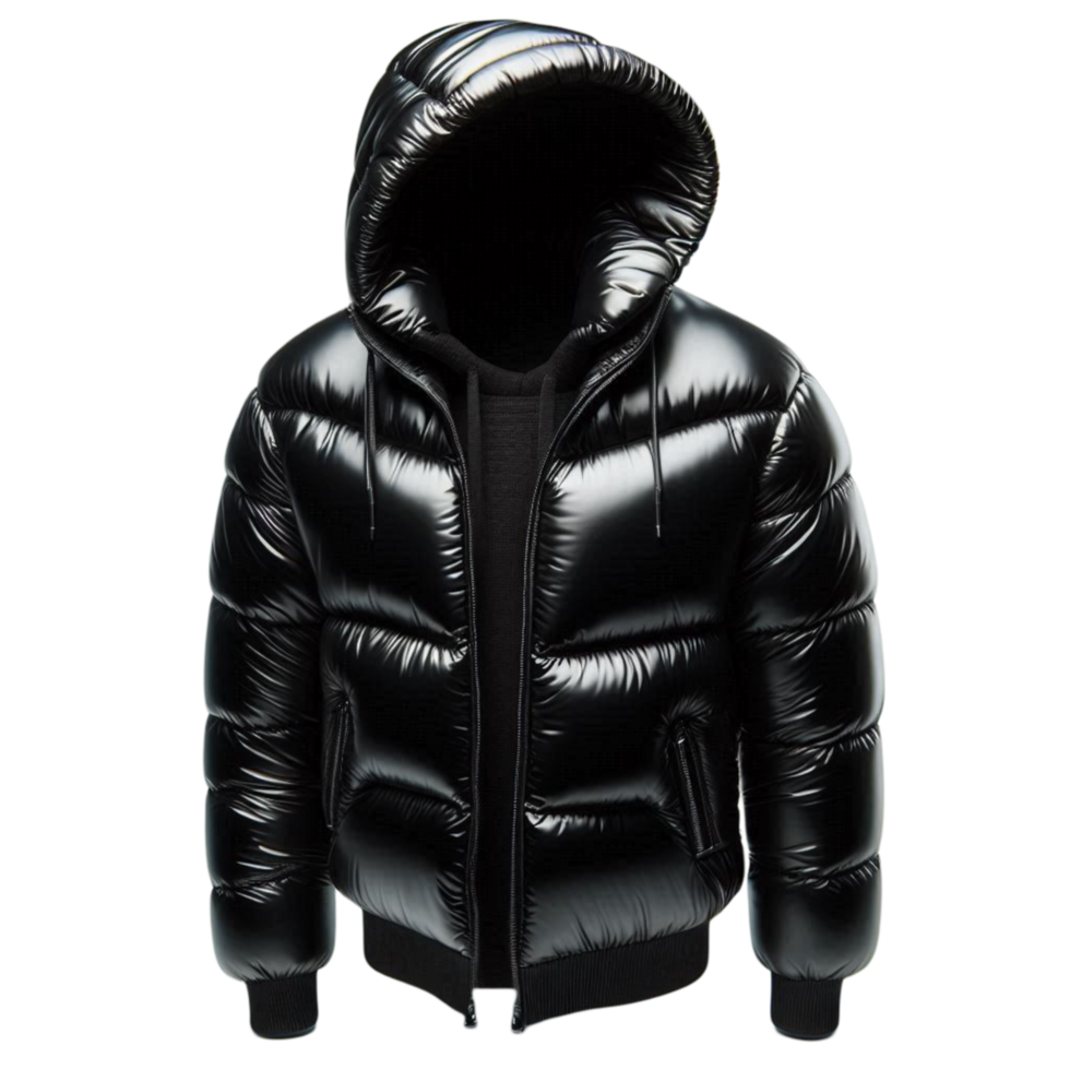 Black Hooded Winter Jacket with Shine png