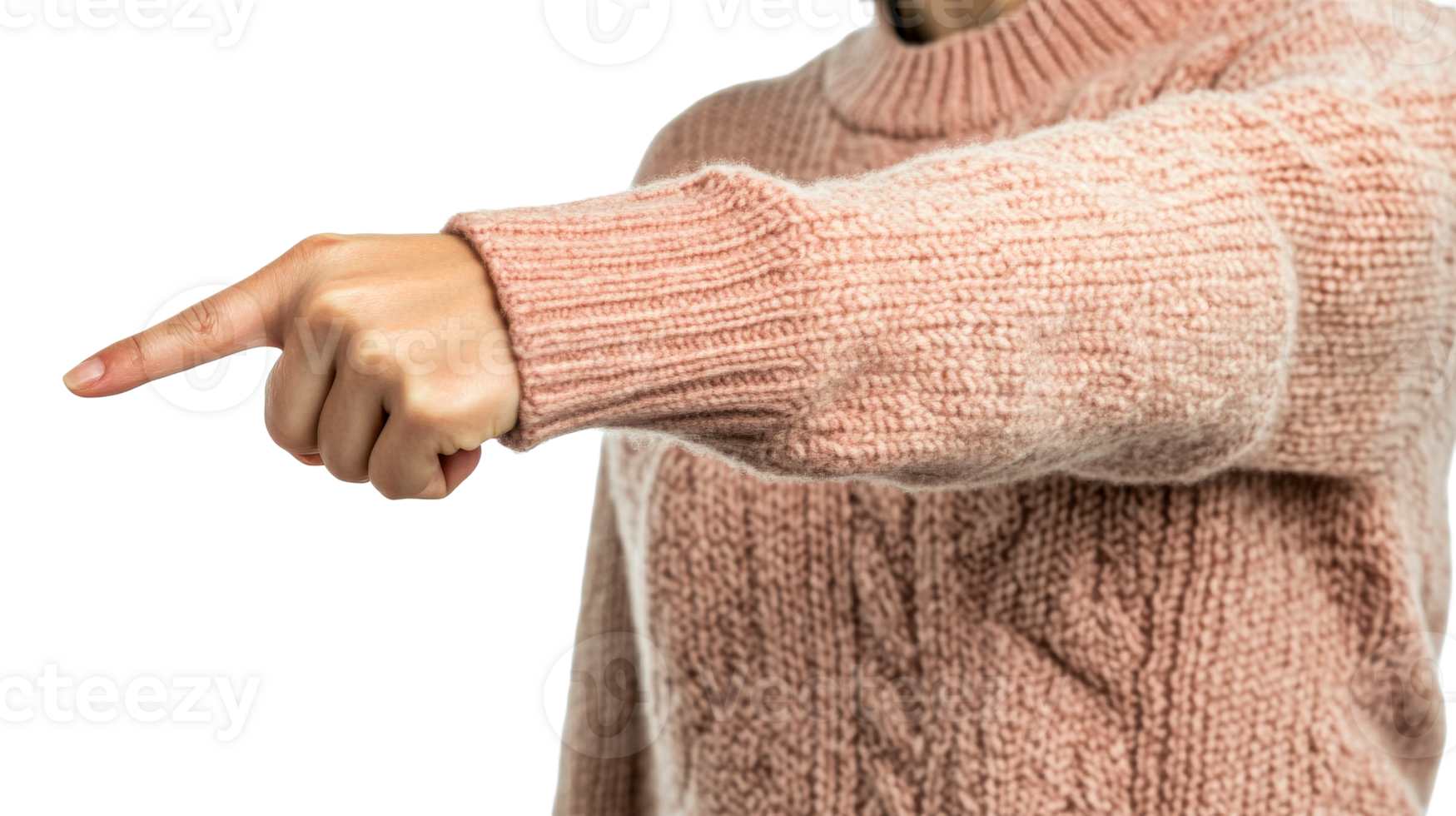 Index Finger Gesture in Sweater, cut out transparent png