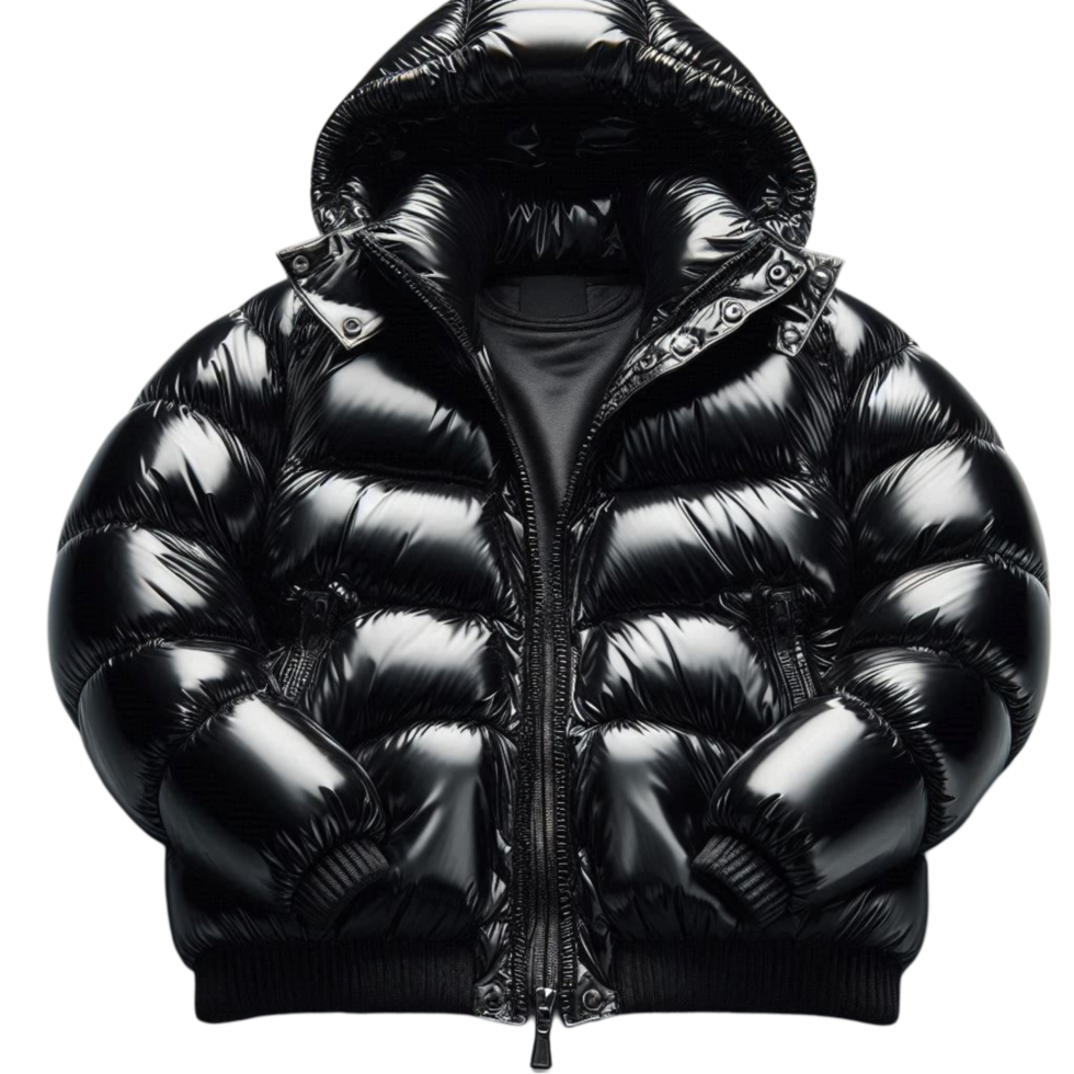 Shiny Black Winter Puffer Jacket Front View png