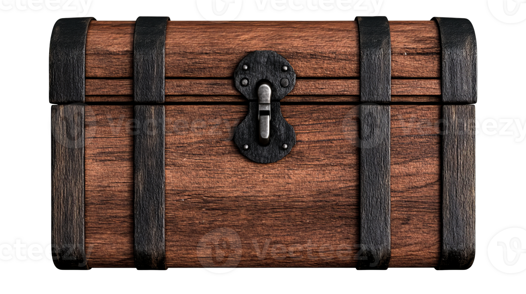 Closed wooden treasure chest, cut out transparent png