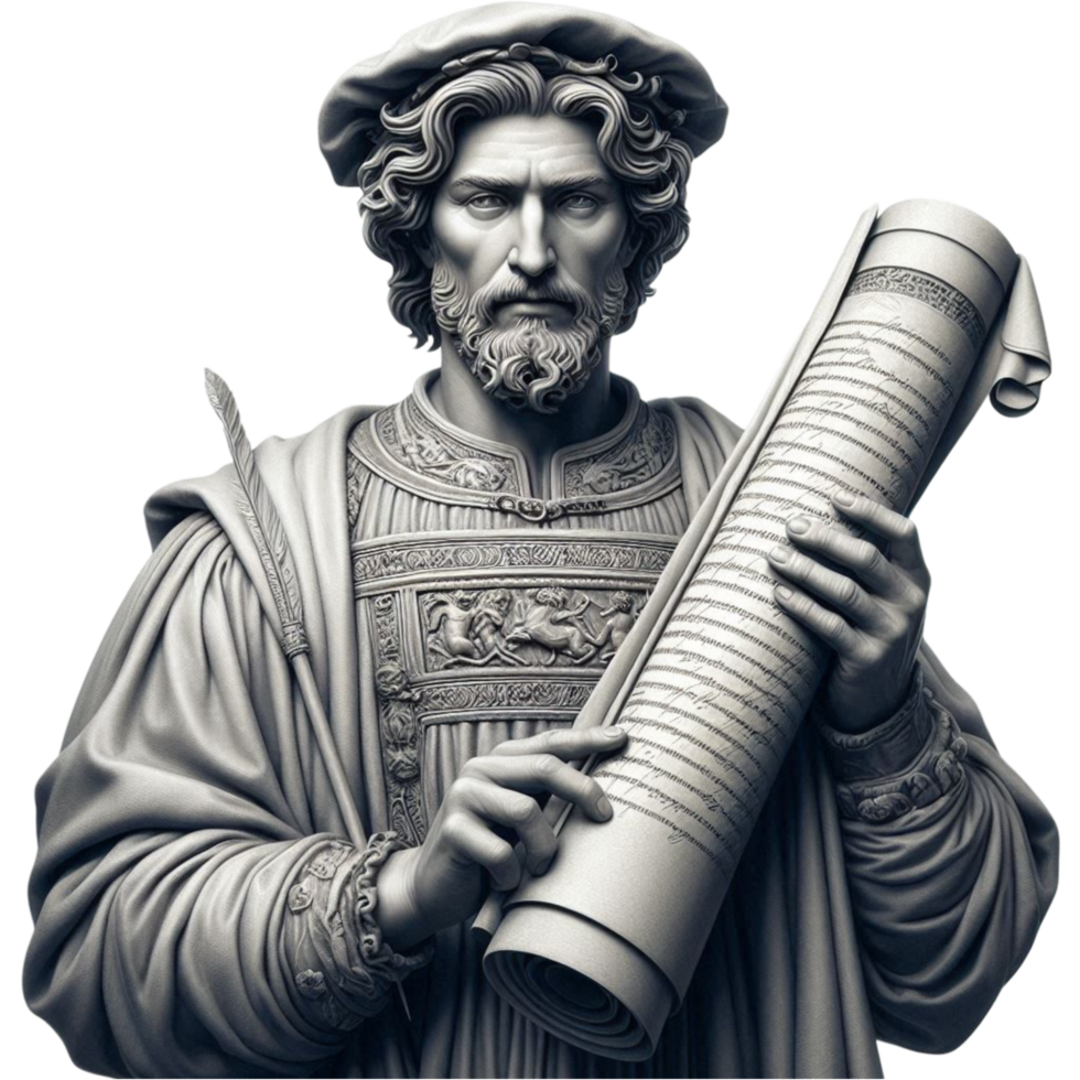 Scholar Statue Holding Architectural Scroll png