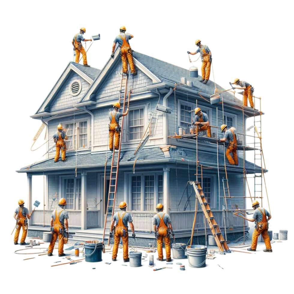 Blue Victorian House Drawing Concept png