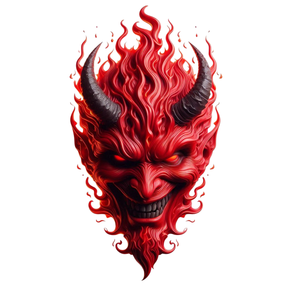 Red Devil Face with Horns and Fire png