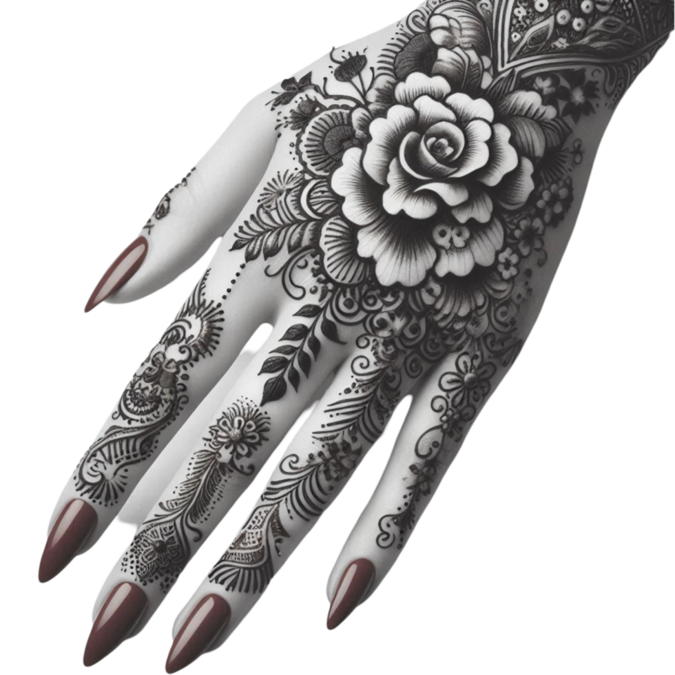 Black and White Floral Mehndi Art png