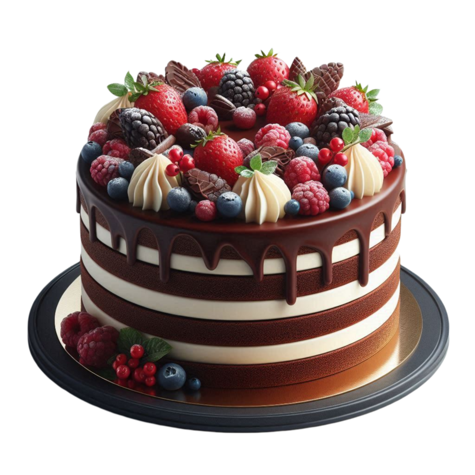 Decadent Chocolate Cake with Fruits png