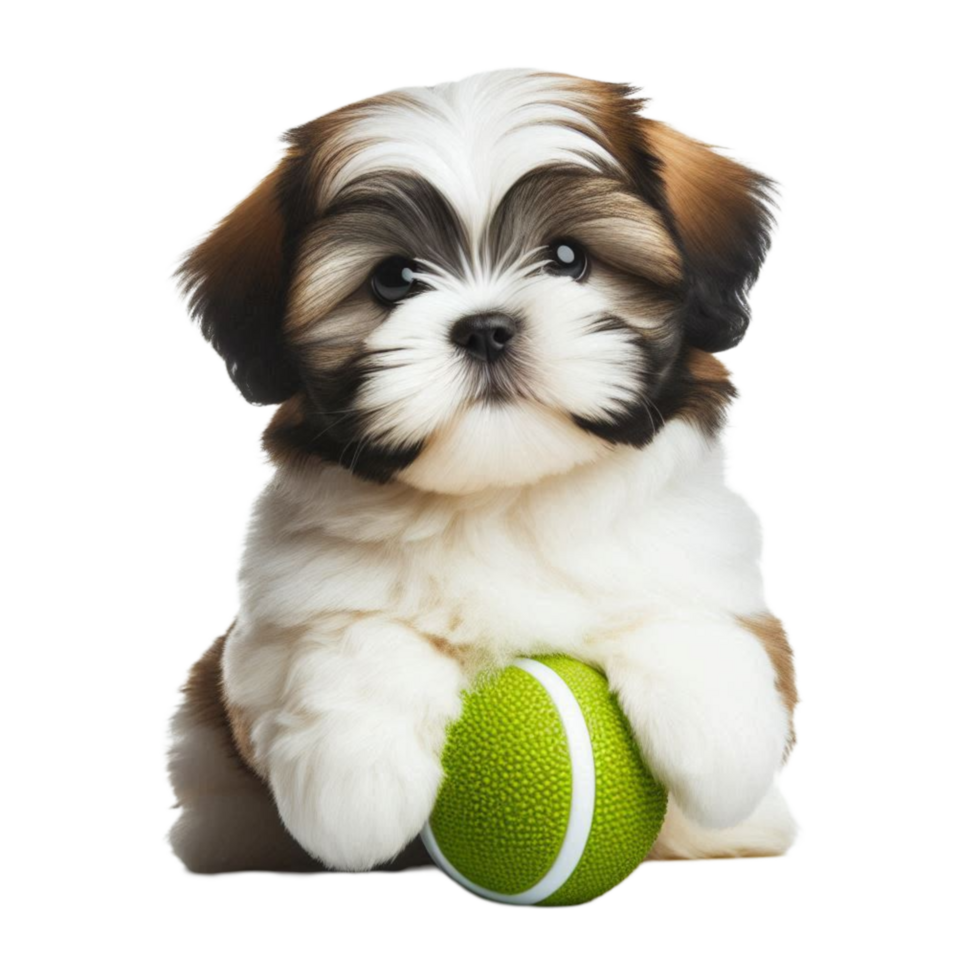 Cute Fluffy Puppy Holding Tennis Ball png