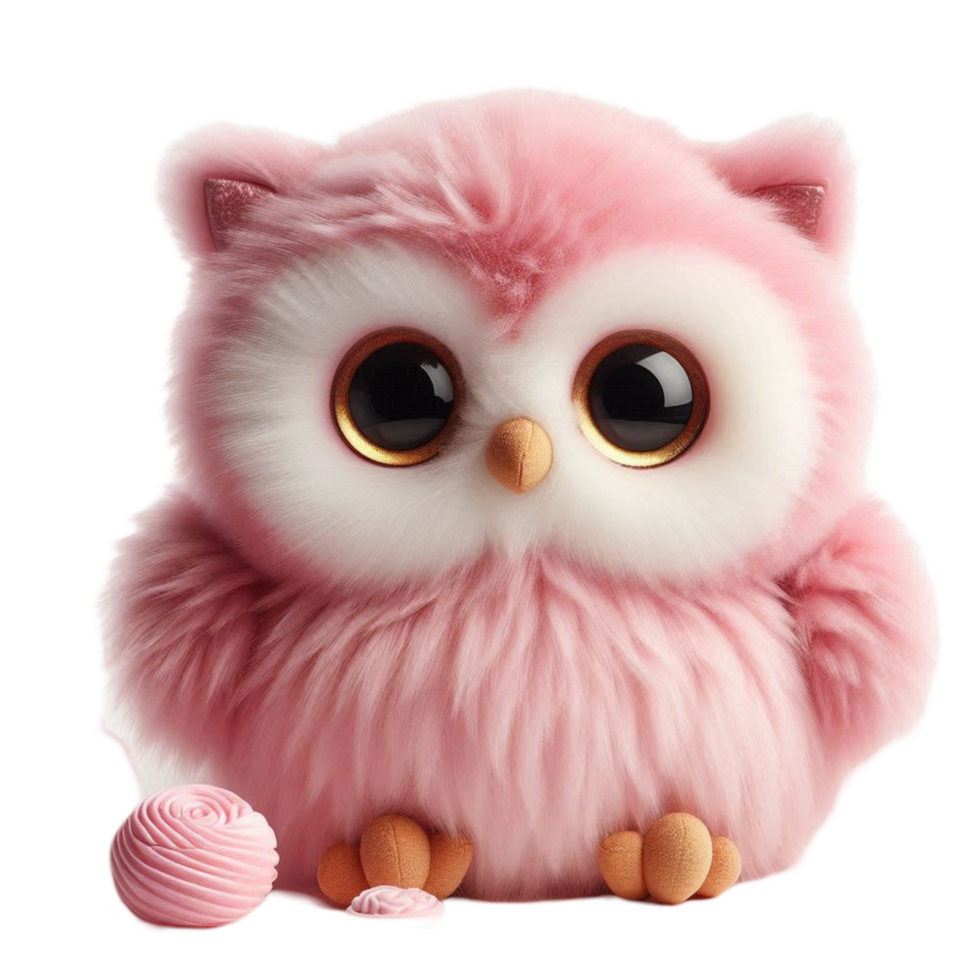 Cute Pink Fluffy Owl Toy png