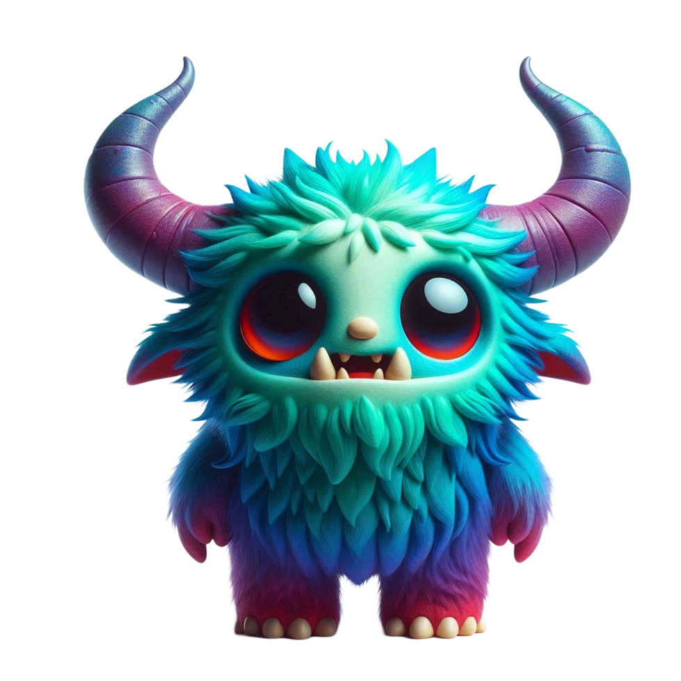 Blue and Green Fluffy Monster Cartoon png