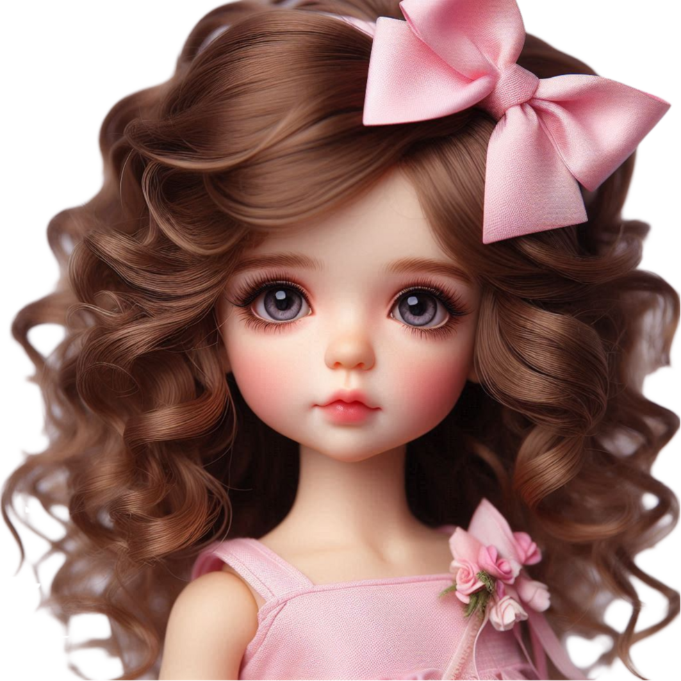 Doll Girl with Pink Dress and Bow png