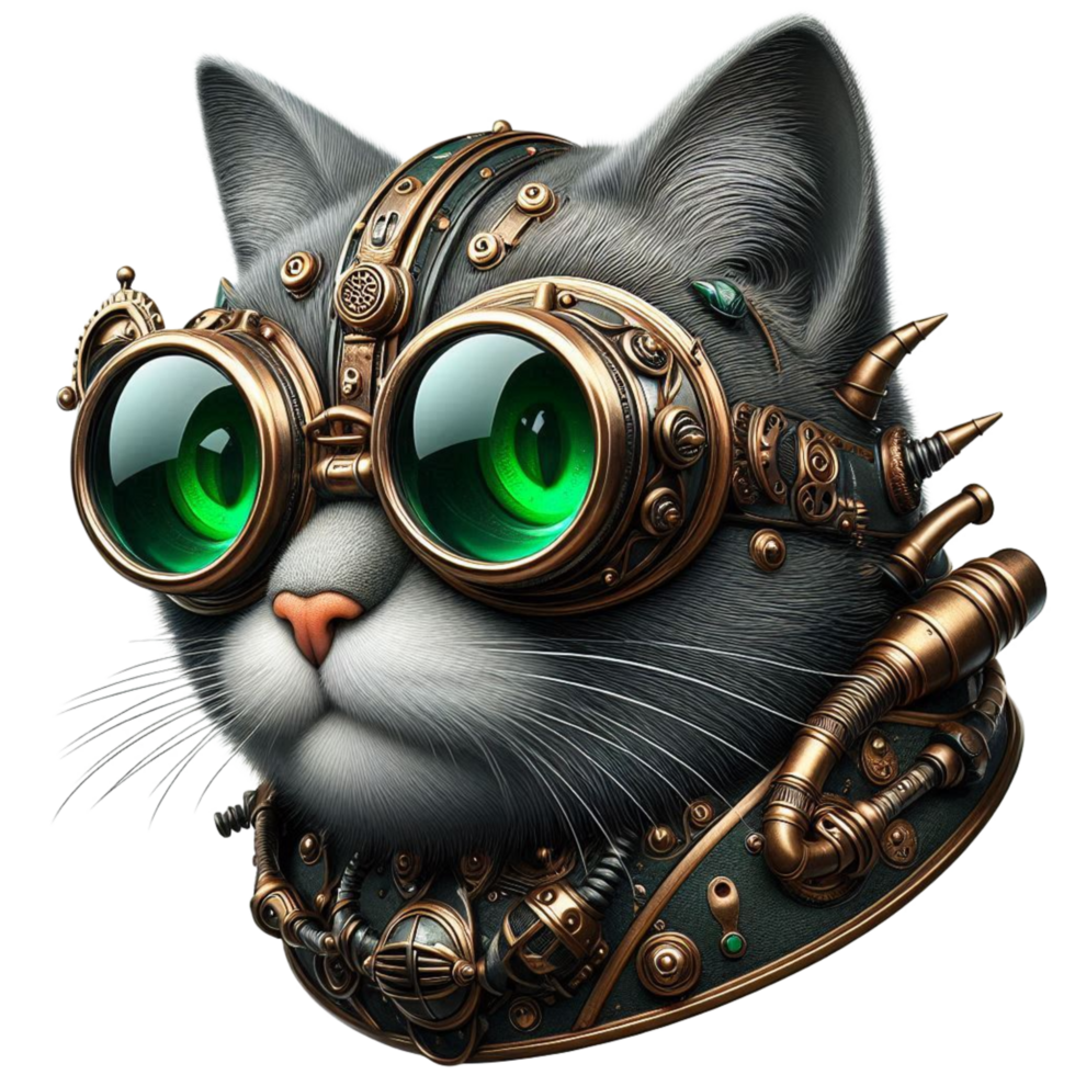 Steampunk Cat with Goggles and Spikes png