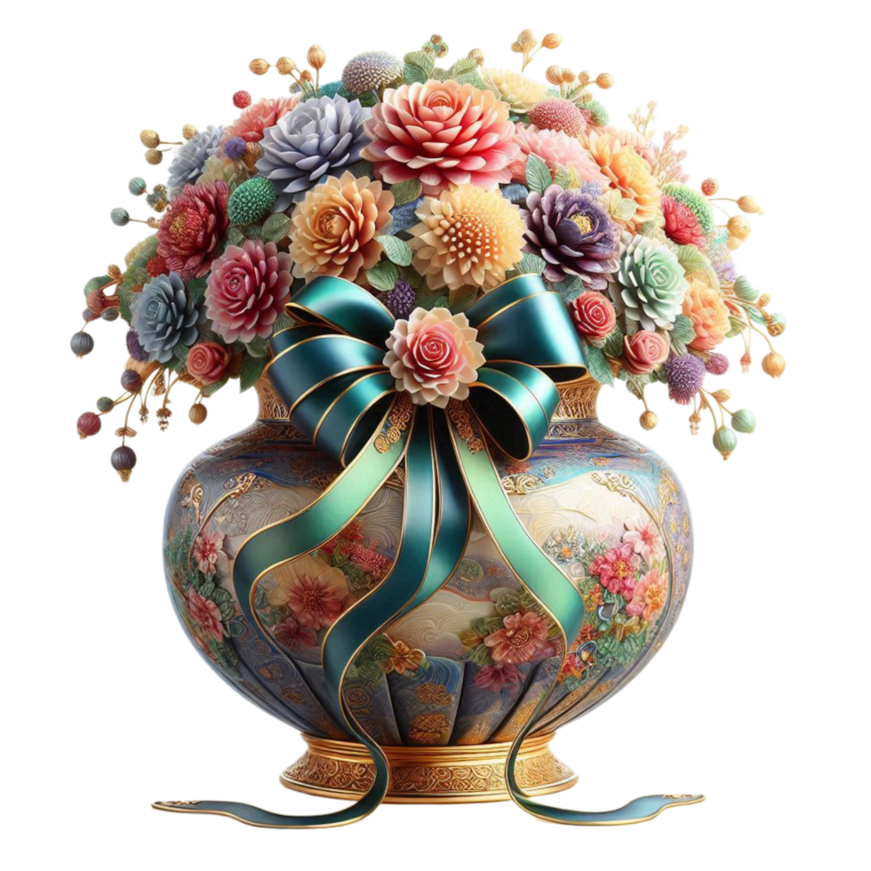 Colorful Flower Bouquet in Decorative Vase png