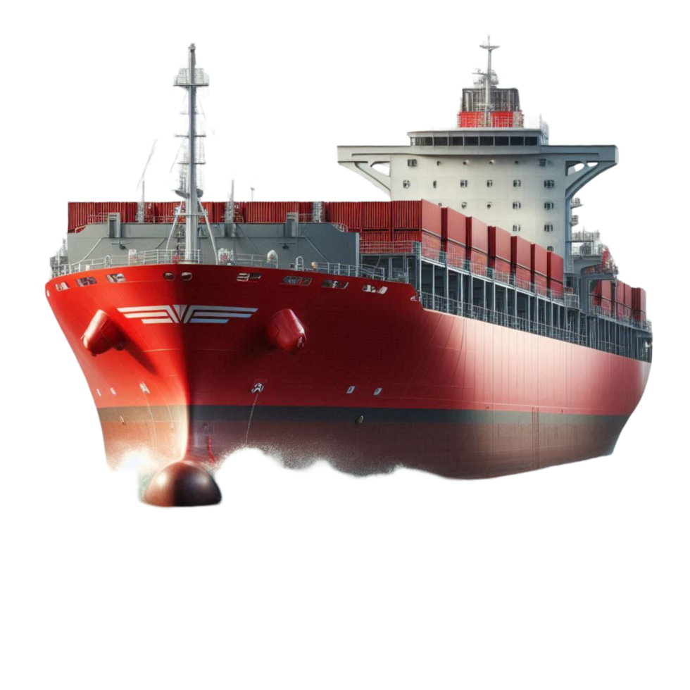 front view red cargo container ship 3d isolated render png