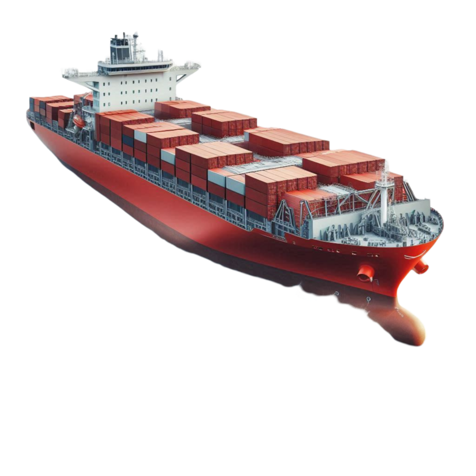 red container cargo ship isolated 3d render side angle png