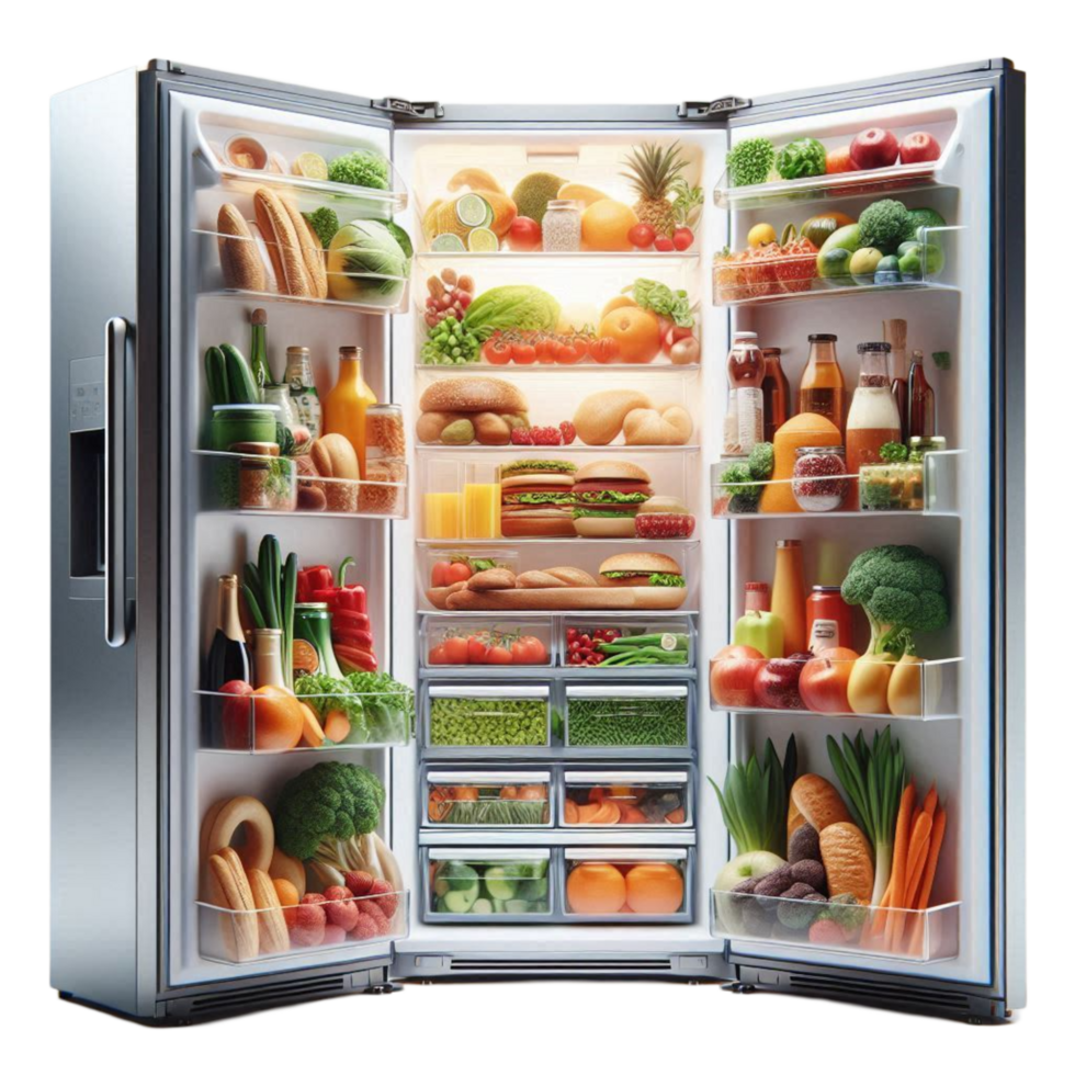 Open Refrigerator Filled with Fresh png