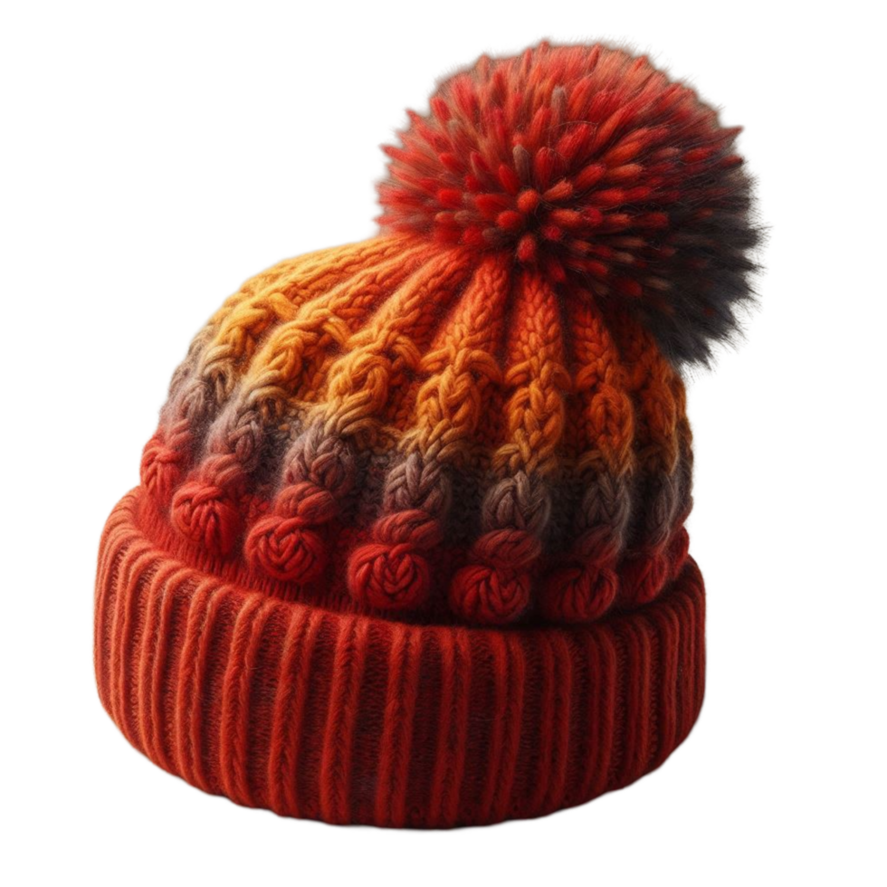 Orange and Red Knitted Winter Beanie png
