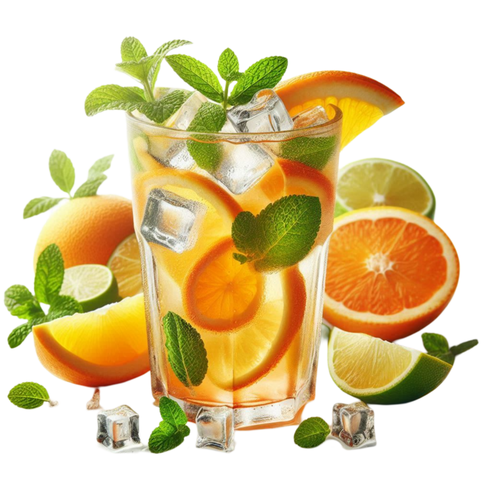 Refreshing Citrus Fruit Drinks with Ice png