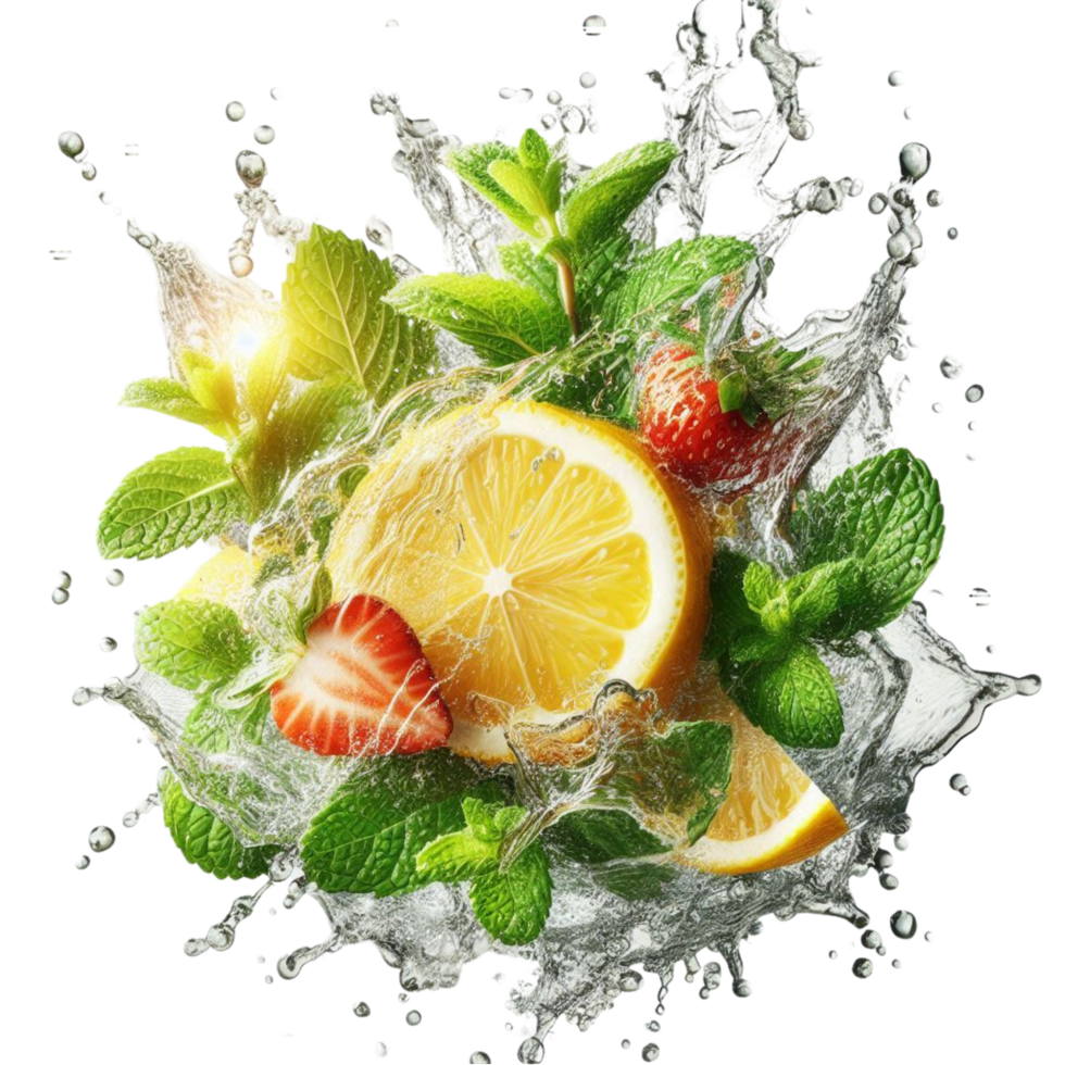 Citrus Fruits and Mint Splashing in Water png