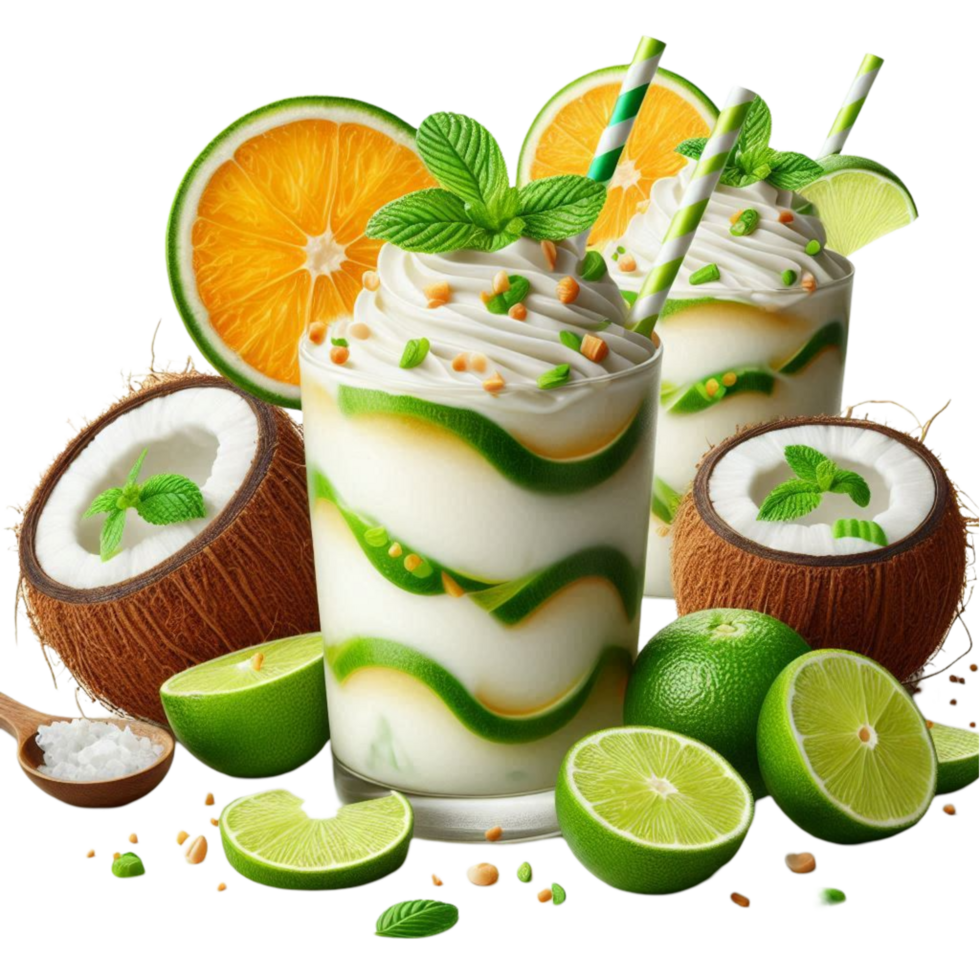 Fresh Coconut Juice with Lime, Mint, png