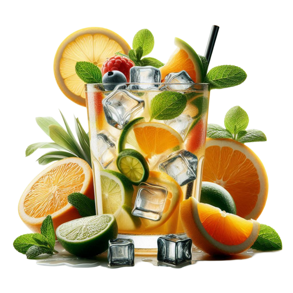 Refreshing Citrus Cocktail with Mint and Ice png