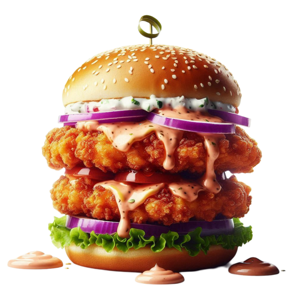 Double Layered Chicken Burger with Cheese png