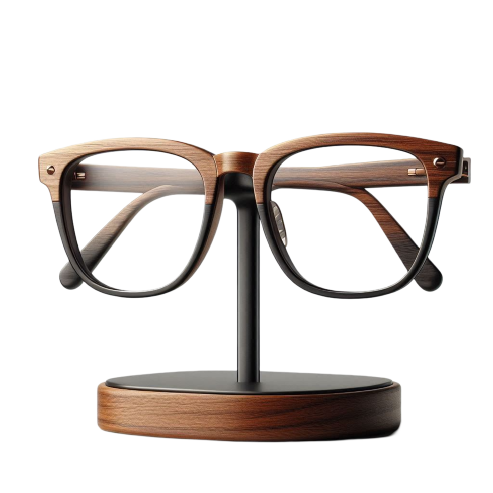 Modern Brown Glasses on Wooden Holder png