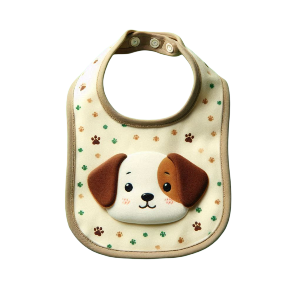 Beige Baby Bib with Cute Puppy png
