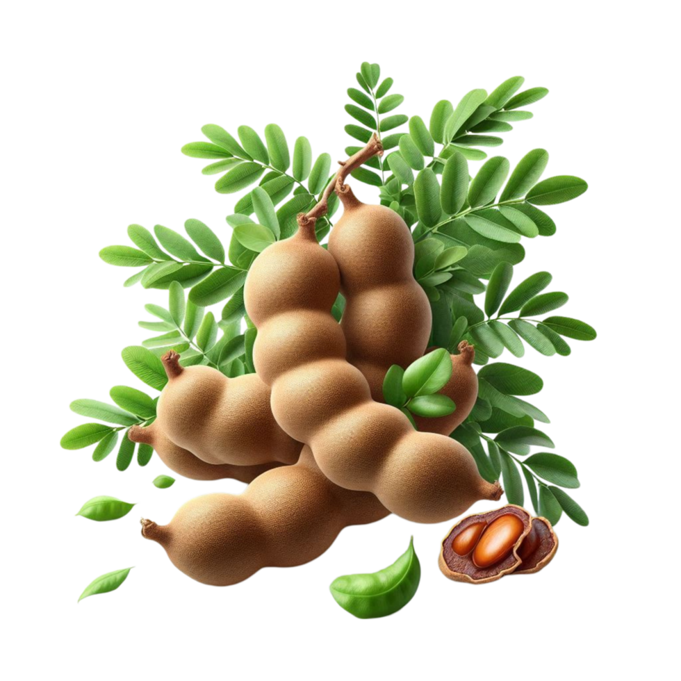 Tamarind Pods with Green Leaves Isolated png